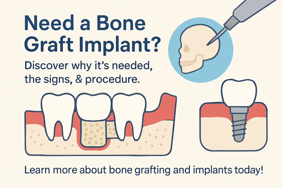 Image of a dentist explaining a bone graft implant procedure to a patient, pointing to a digital scan that shows the bone structure. No text on the image.