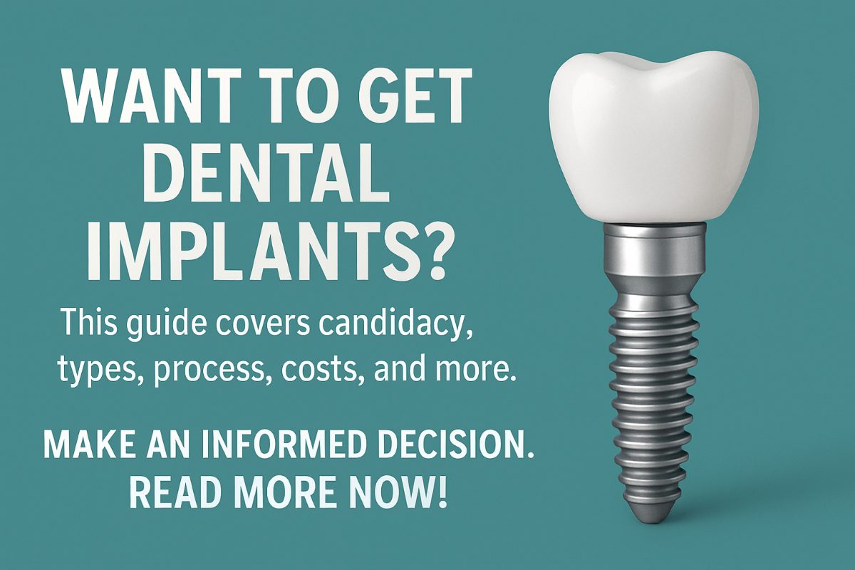 A close-up image of a dentist smiling while pointing to a dental implant placed in a patient's mouth. The patient is also smiling, showing confidence in their dentist. No text on the image.