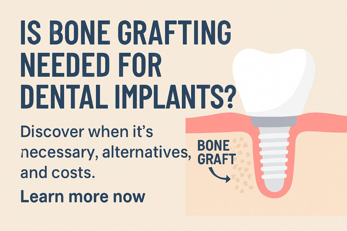 A digital rendering of a dentist performing a bone grafting procedure on a patient's jaw, with a focus on the grafting material being applied to the bone. No text on image.