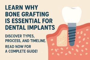 A close up of a dentist performing a bone grafting procedure on a patient's upper jaw, with clear visibility of the surgical site, bone graft material being applied, and dental instruments. No text on image.
