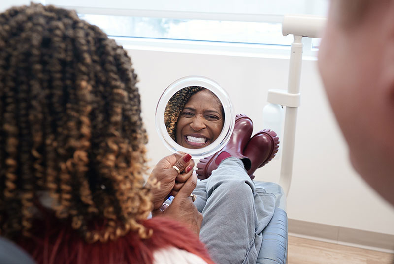Patient looking into mirror