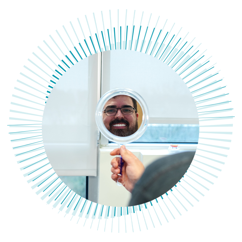 Patient Looking into mirror Smiling