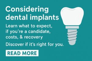 A dentist is consulting with a patient about dental implant options in Madison, MS. The dentist is pointing to a digital scan of the patient's mouth, showing where implants could be placed. No text on image.