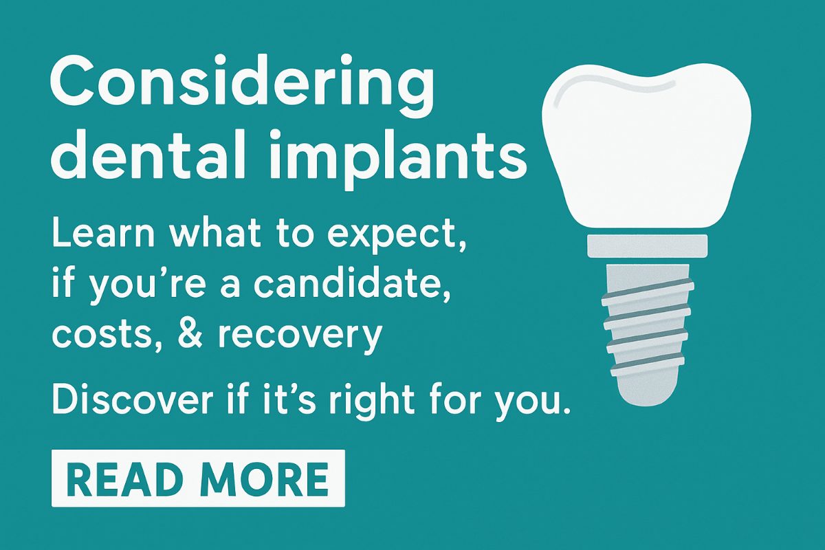 A dentist is consulting with a patient about dental implant options in Madison, MS. The dentist is pointing to a digital scan of the patient's mouth, showing where implants could be placed. No text on image.